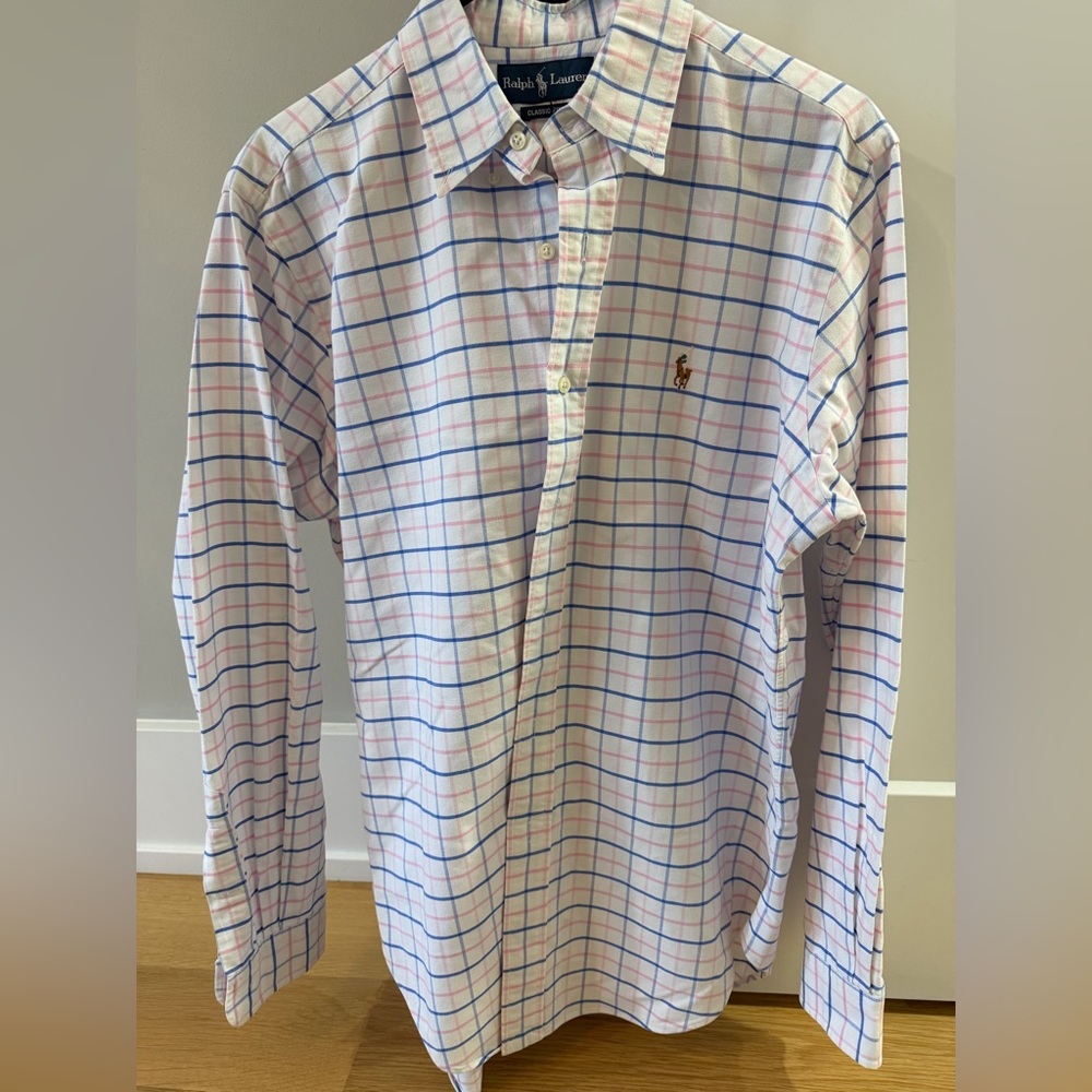 Ralph Lauren Men's Pink/Blue  Button Down Plaid Shirt - 15 1/2 34/35